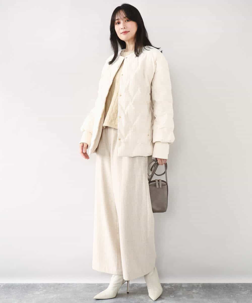 FUJAD50300 MK MICHEL KLEIN(MK ミッシェルクラン) ノーカラーミドル丈ダウンコート アイボリー