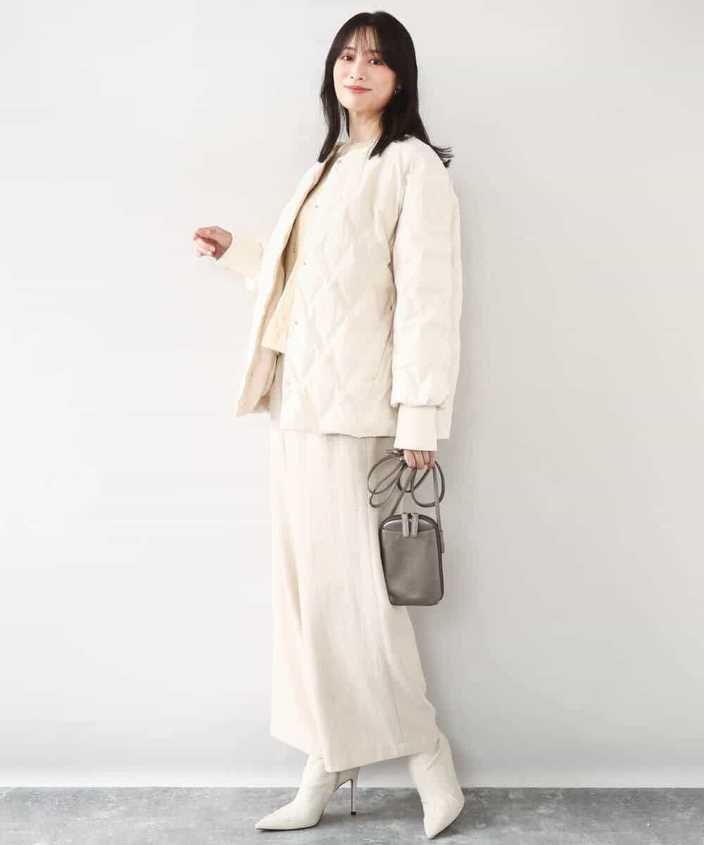 FUJAD50300 MK MICHEL KLEIN(MK ミッシェルクラン) ノーカラーミドル丈ダウンコート アイボリー