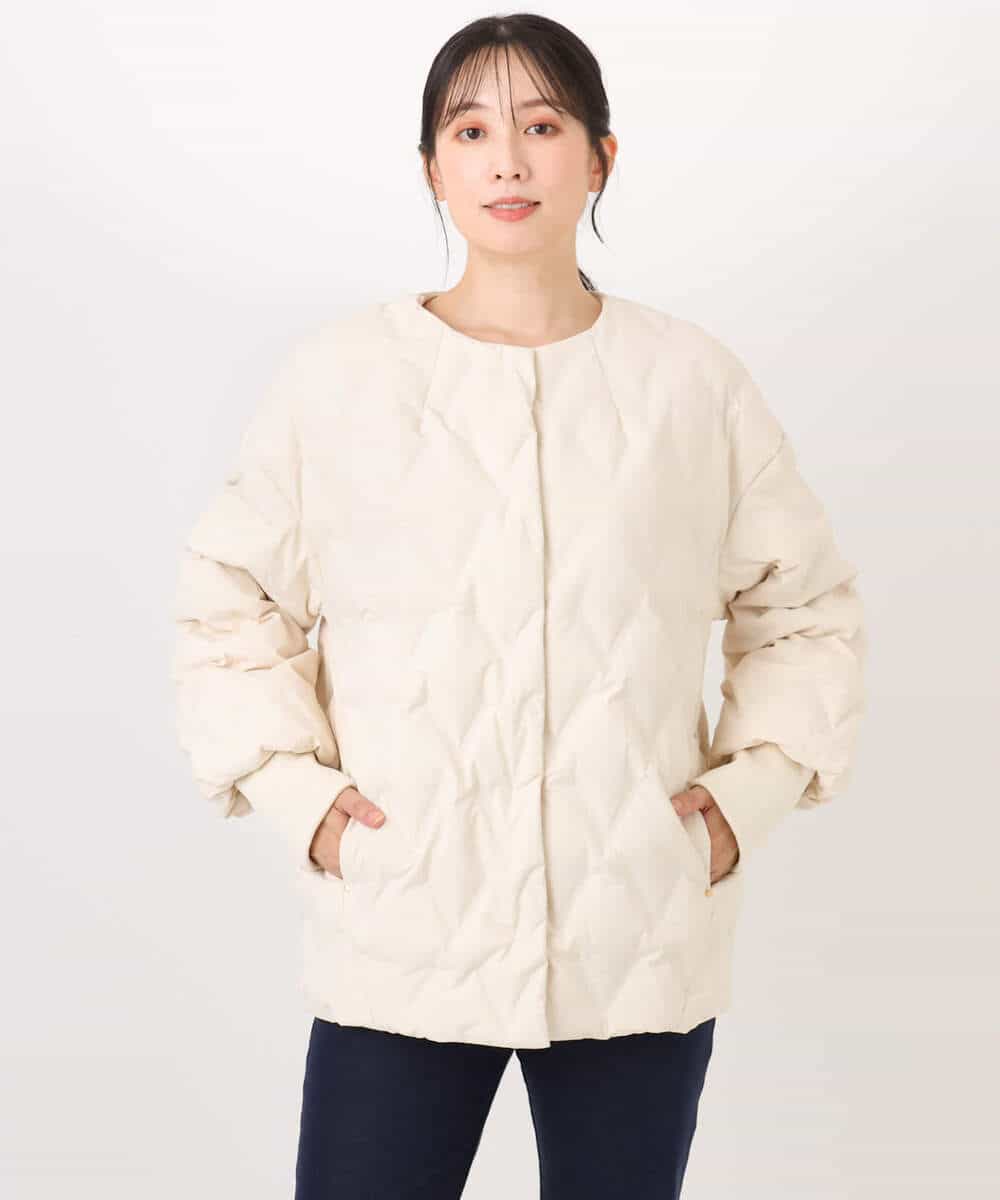 FUJAD50300 MK MICHEL KLEIN(MK ミッシェルクラン) ノーカラーミドル丈ダウンコート アイボリー