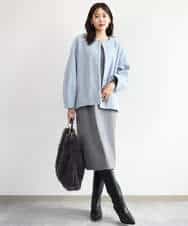 FUJAG11300 MK MICHEL KLEIN(MK ミッシェルクラン) コクーンシルエットノーカラーブルゾン ライトブルー