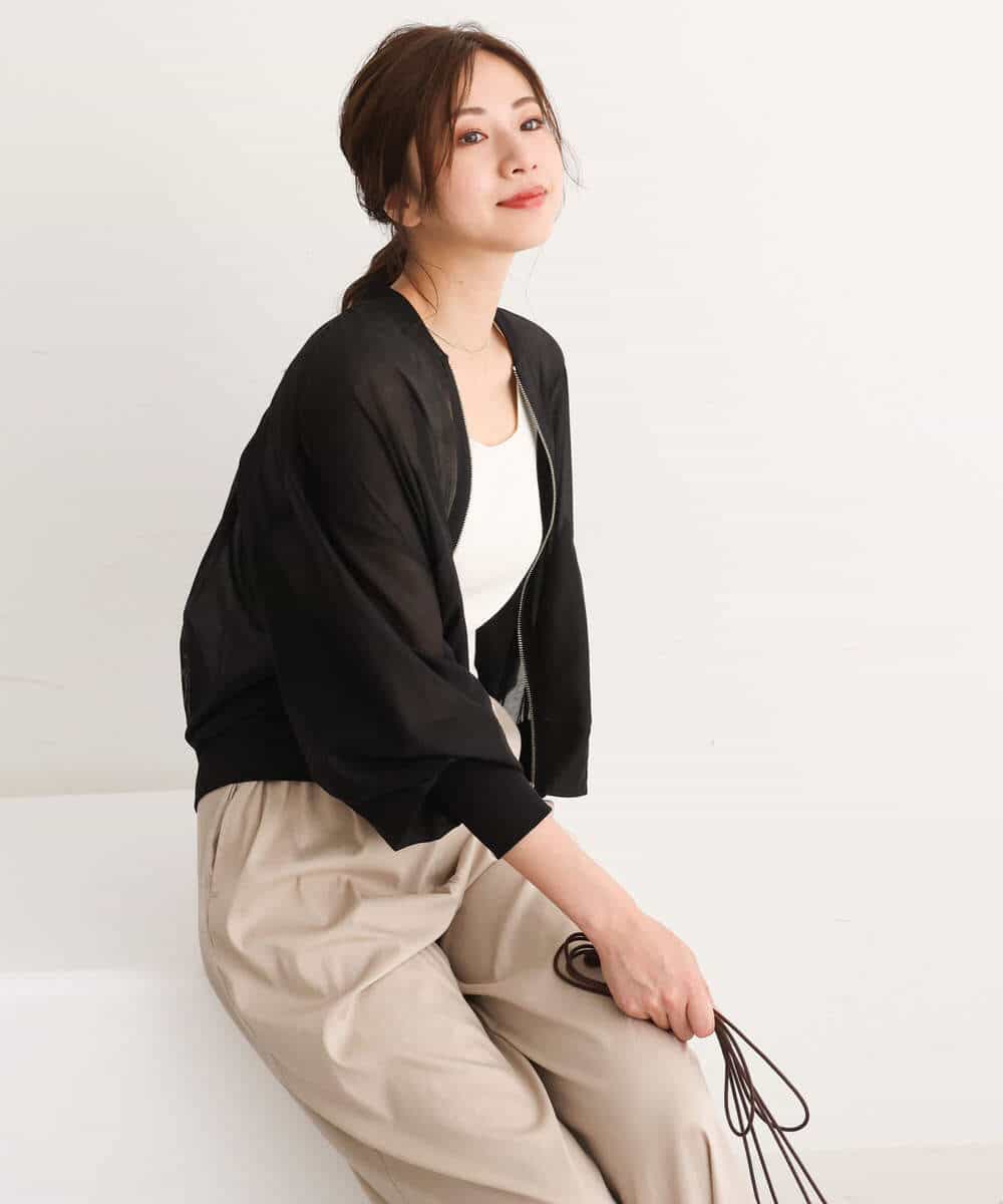 FUJJS01150 MK MICHEL KLEIN(MK ミッシェルクラン) シアーブルゾン/洗える ブラック