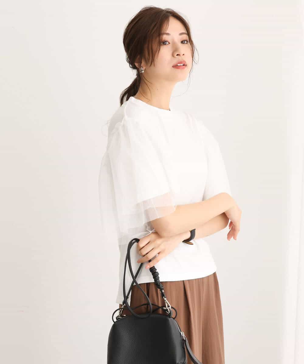 FUKHS02080 MK MICHEL KLEIN(MK ミッシェルクラン) チュール袖カットソー/洗える アイボリー