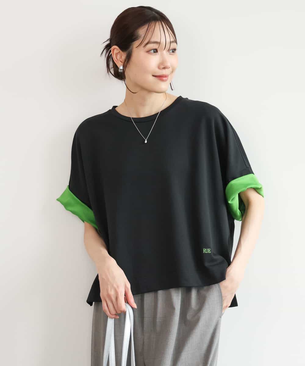 FUKJD10110 MK MICHEL KLEIN(MK ミッシェルクラン) [洗える]配色デザイン コットン混カットソー ブラック