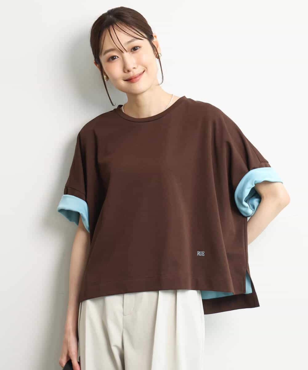 FUKJD10110 MK MICHEL KLEIN(MK ミッシェルクラン) [洗える]配色デザイン コットン混カットソー ブラック