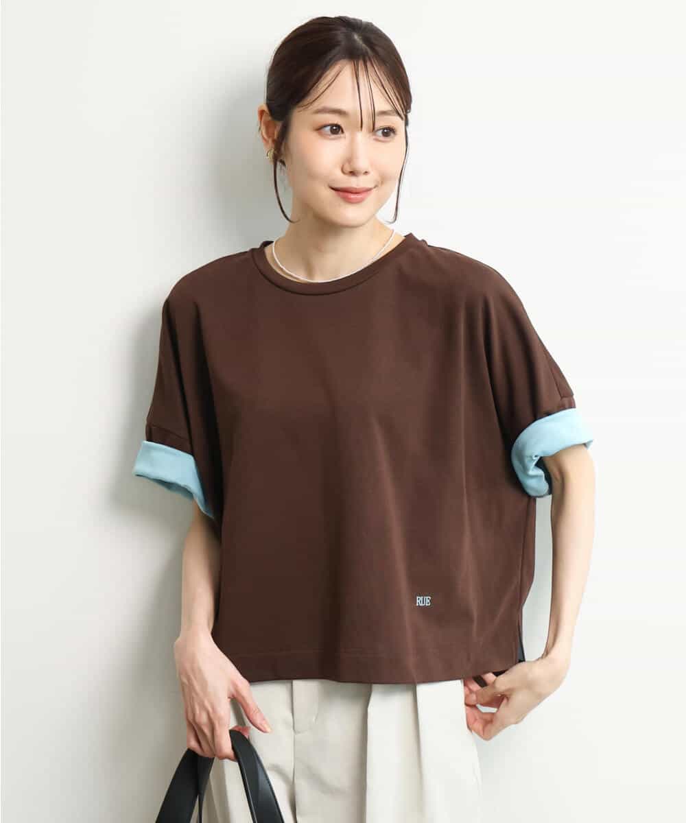 FUKJD10110 MK MICHEL KLEIN(MK ミッシェルクラン) [洗える]配色デザイン コットン混カットソー ブラック