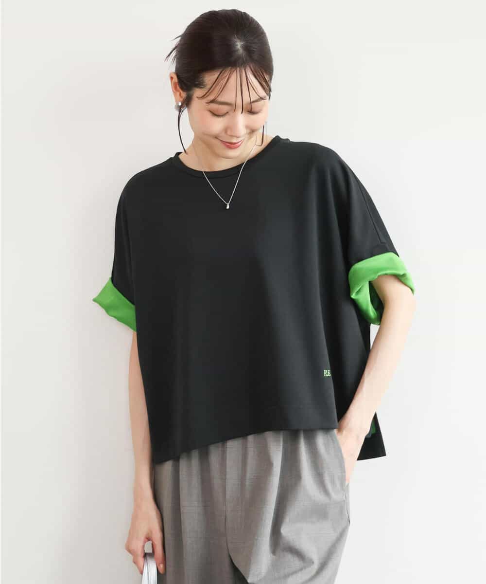 FUKJD10110 MK MICHEL KLEIN(MK ミッシェルクラン) [洗える]配色デザイン コットン混カットソー ブラック