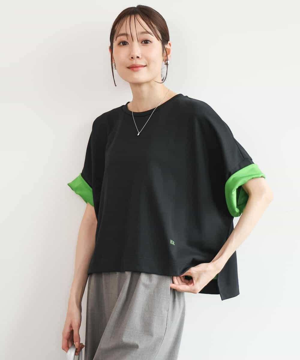 FUKJD10110 MK MICHEL KLEIN(MK ミッシェルクラン) [洗える]配色デザイン コットン混カットソー ブラック