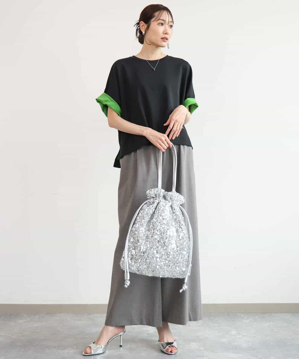FUKJD10110 MK MICHEL KLEIN(MK ミッシェルクラン) [洗える]配色デザイン コットン混カットソー ブラック