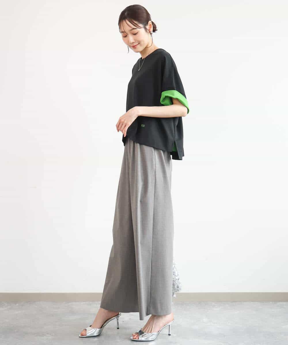 FUKJD10110 MK MICHEL KLEIN(MK ミッシェルクラン) [洗える]配色デザイン コットン混カットソー ブラック