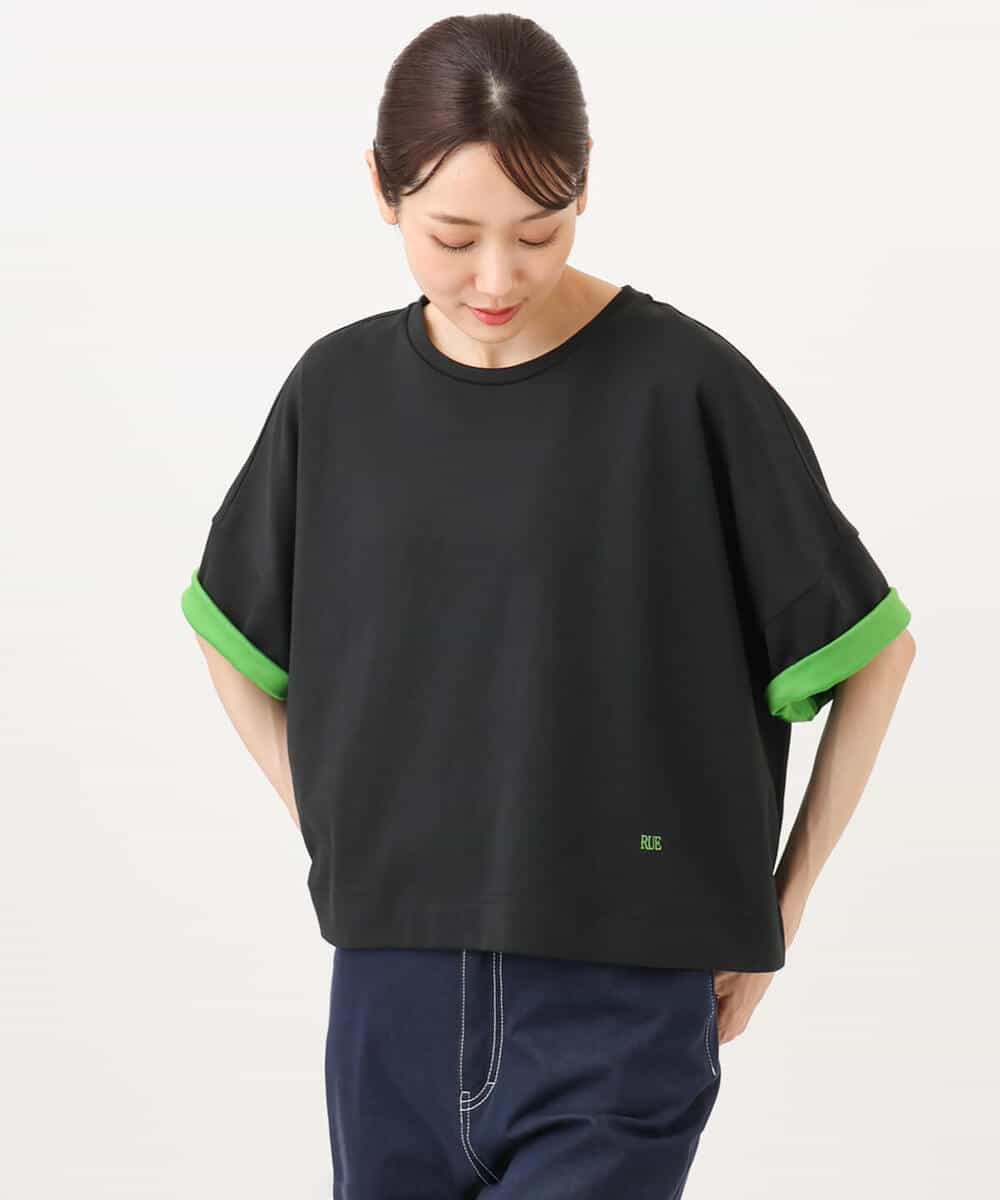FUKJD10110 MK MICHEL KLEIN(MK ミッシェルクラン) [洗える]配色デザイン コットン混カットソー ブラック
