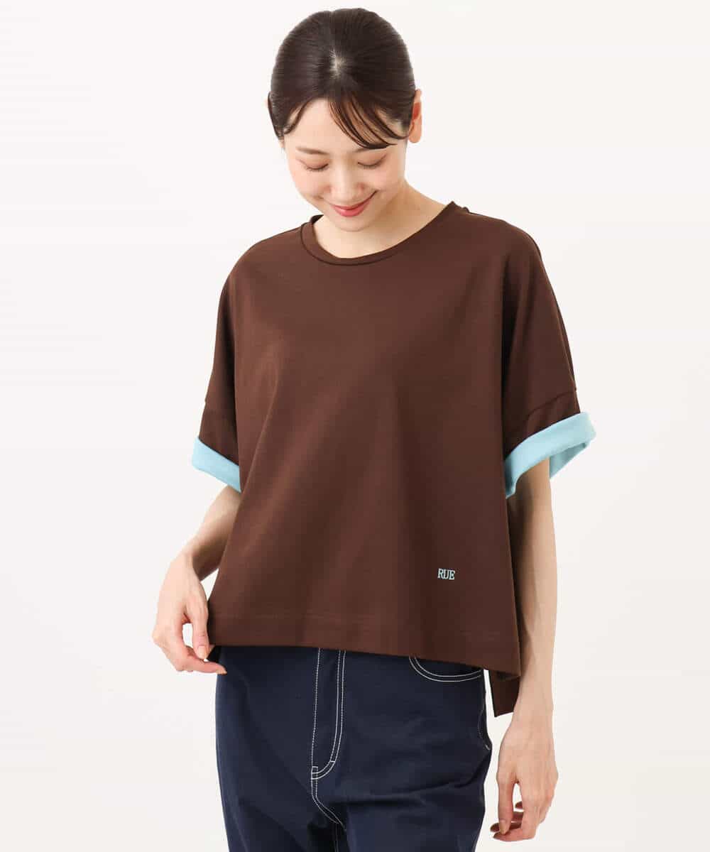 FUKJD10110 MK MICHEL KLEIN(MK ミッシェルクラン) [洗える]配色デザイン コットン混カットソー ブラック