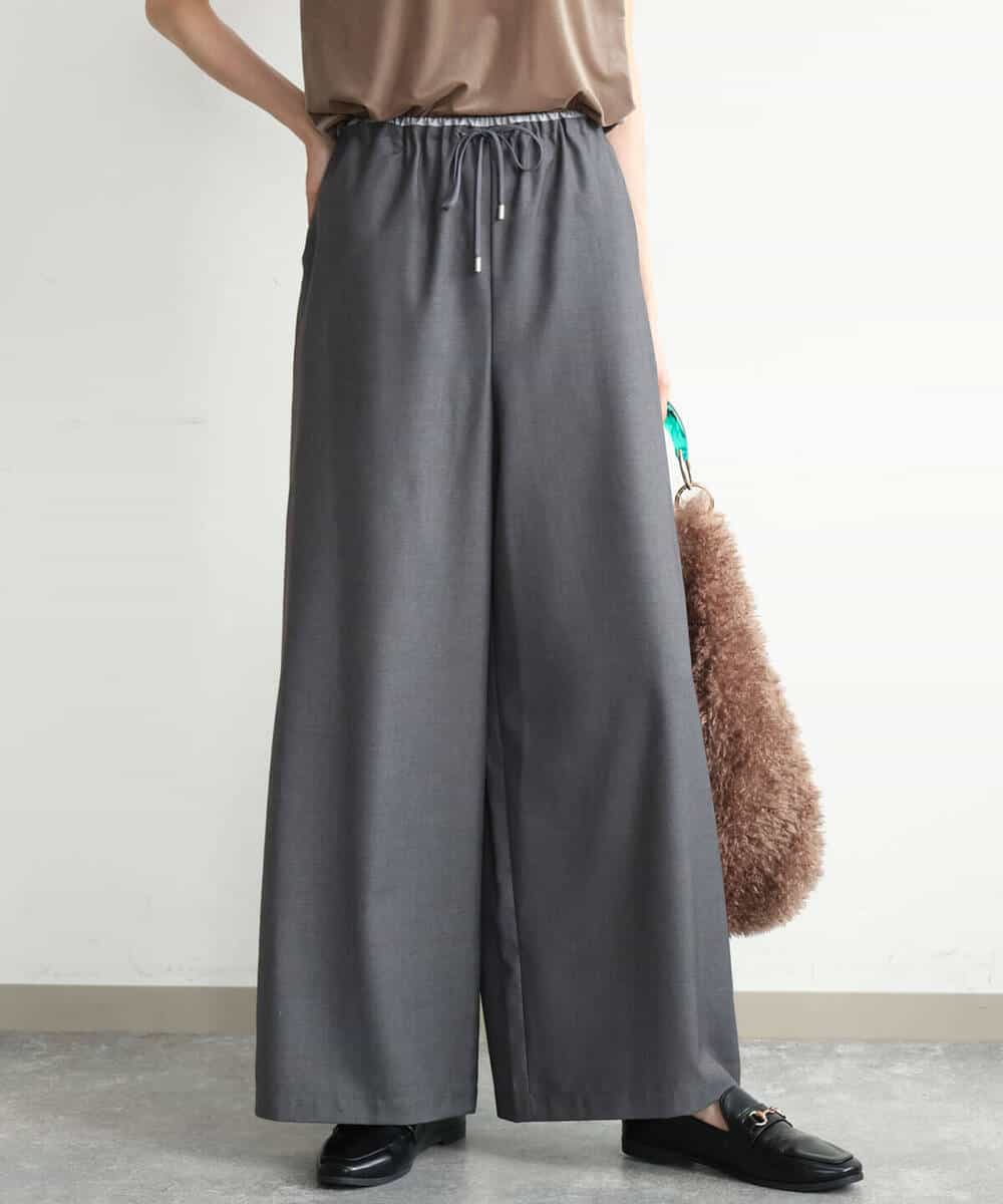 FULJD10160 MK MICHEL KLEIN(MK ミッシェルクラン) [洗える]マイクロサキソニー ワイドパンツ ブラック