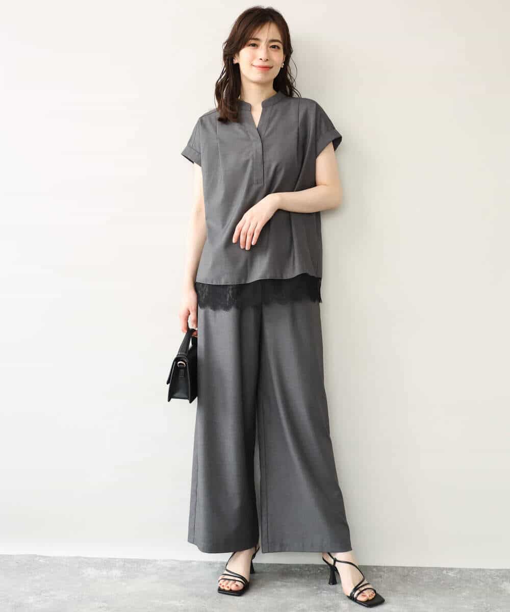 FULJD10160 MK MICHEL KLEIN(MK ミッシェルクラン) [洗える]マイクロサキソニー ワイドパンツ ブラック