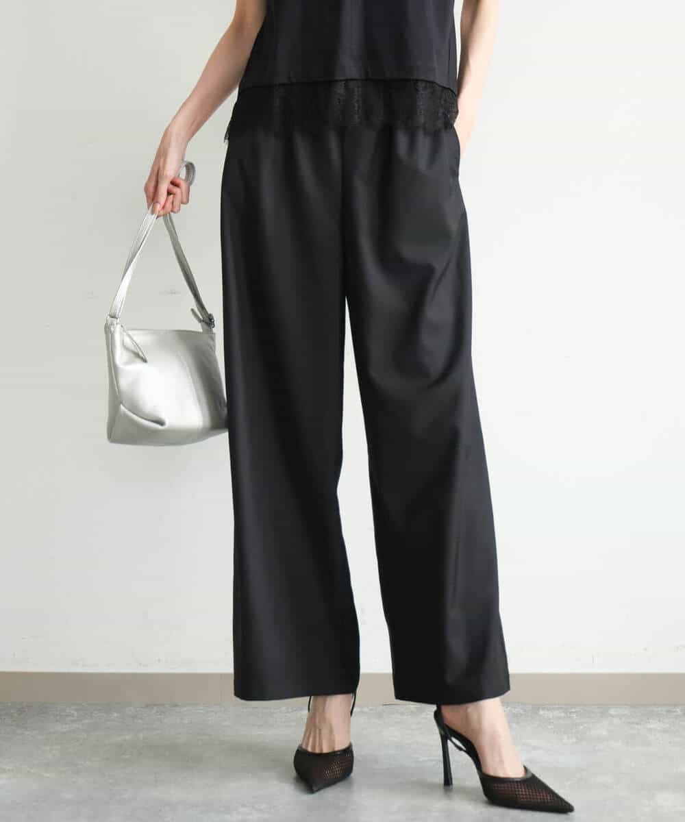 FULJD10160 MK MICHEL KLEIN(MK ミッシェルクラン) [洗える]マイクロサキソニー ワイドパンツ ブラック