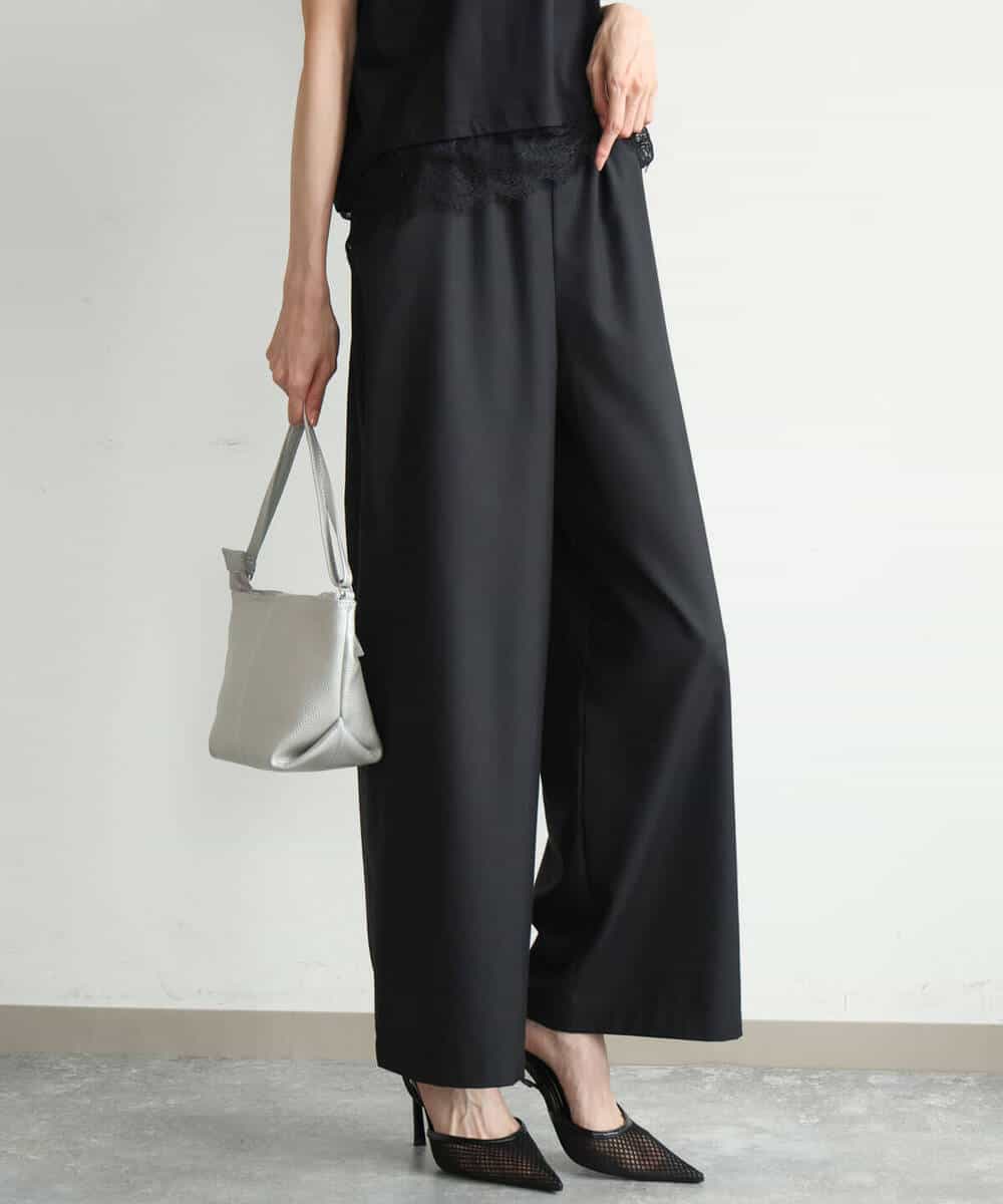 FULJD10160 MK MICHEL KLEIN(MK ミッシェルクラン) [洗える]マイクロサキソニー ワイドパンツ ブラック