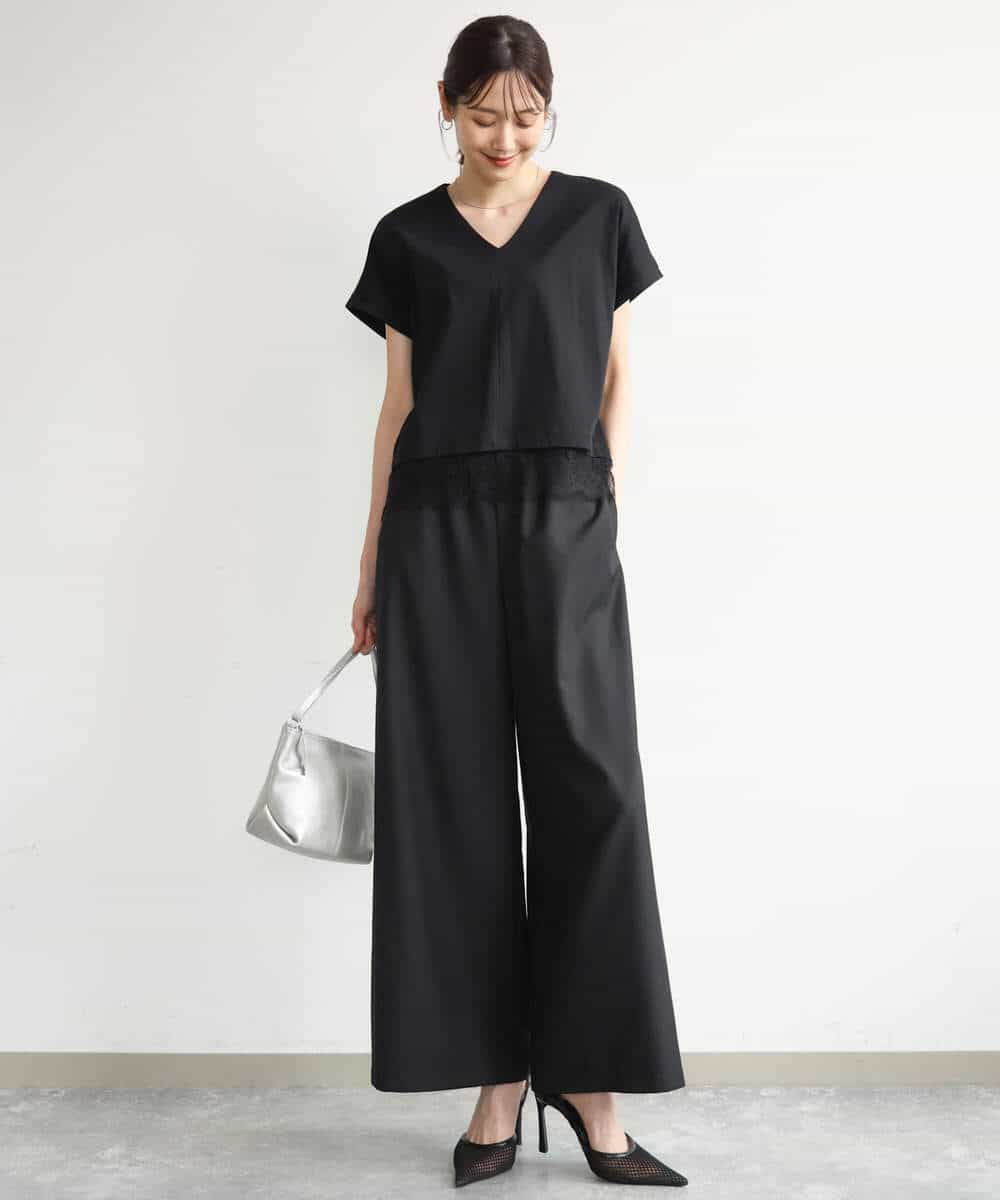 FULJD10160 MK MICHEL KLEIN(MK ミッシェルクラン) [洗える]マイクロサキソニー ワイドパンツ ブラック