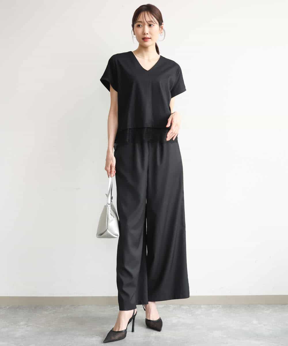 FULJD10160 MK MICHEL KLEIN(MK ミッシェルクラン) [洗える]マイクロサキソニー ワイドパンツ ブラック
