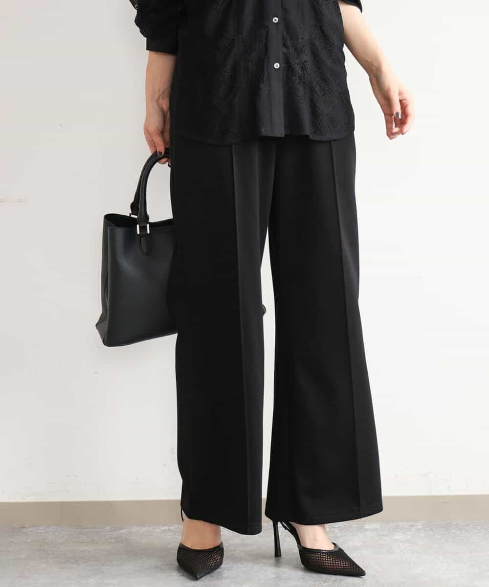 FULJD30140 MK MICHEL KLEIN(MK ミッシェルクラン) [洗える]エアリーポンチ ワイドパンツ ブラック