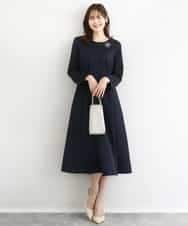 FUPFD01230 MK MICHEL KLEIN(MK ミッシェルクラン) スムースダンボール タックワンピース/洗える ネイビー