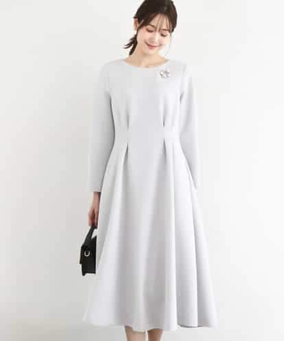 FUPFD01230 MK MICHEL KLEIN スムースダンボール タックワンピース/洗える