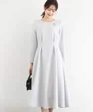 FUPFD01230 MK MICHEL KLEIN(MK ミッシェルクラン) スムースダンボール タックワンピース/洗える ライトグレー