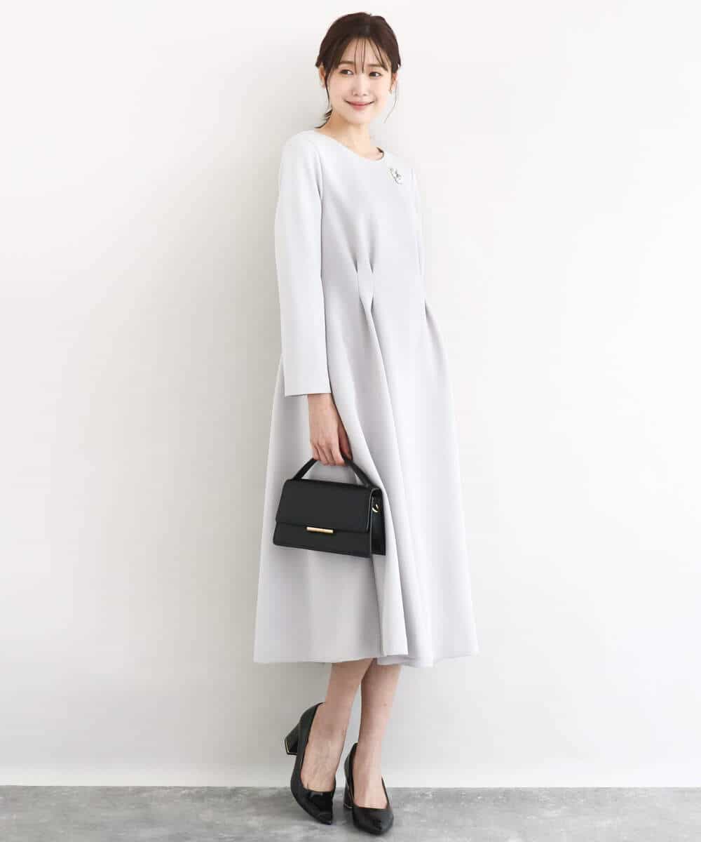 FUPFD01230 MK MICHEL KLEIN(MK ミッシェルクラン) スムースダンボール タックワンピース/洗える ライトグレー