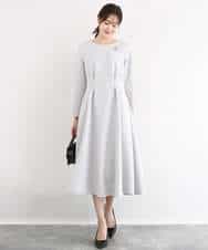 FUPFD01230 MK MICHEL KLEIN(MK ミッシェルクラン) スムースダンボール タックワンピース/洗える ライトグレー