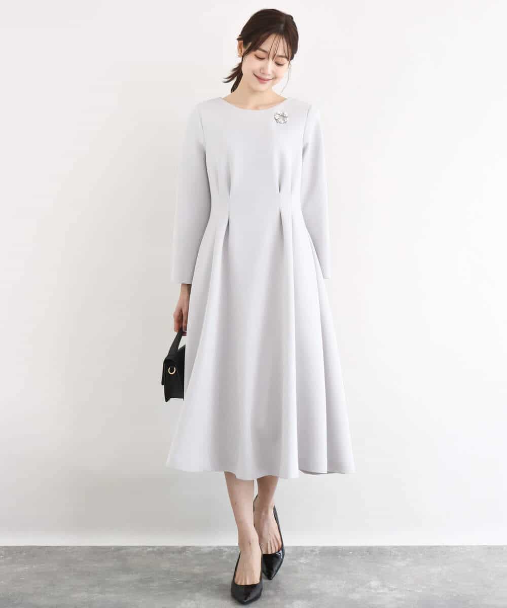 FUPFD01230 MK MICHEL KLEIN(MK ミッシェルクラン) スムースダンボール タックワンピース/洗える ライトグレー