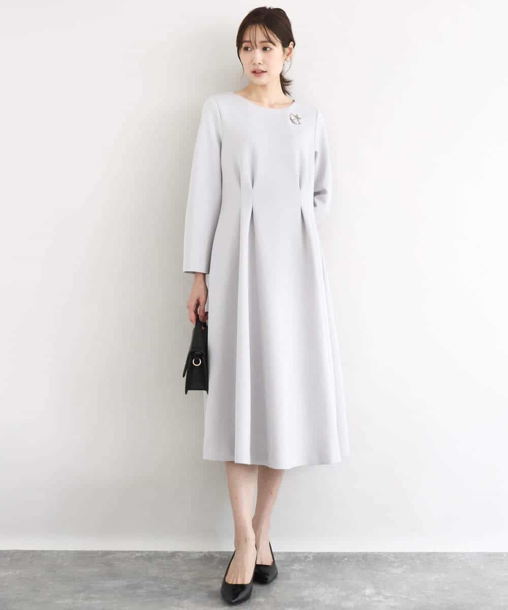 FUPFD01230 MK MICHEL KLEIN(MK ミッシェルクラン) スムースダンボール タックワンピース/洗える ライトグレー