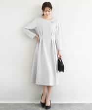 FUPFD01230 MK MICHEL KLEIN(MK ミッシェルクラン) スムースダンボール タックワンピース/洗える ライトグレー