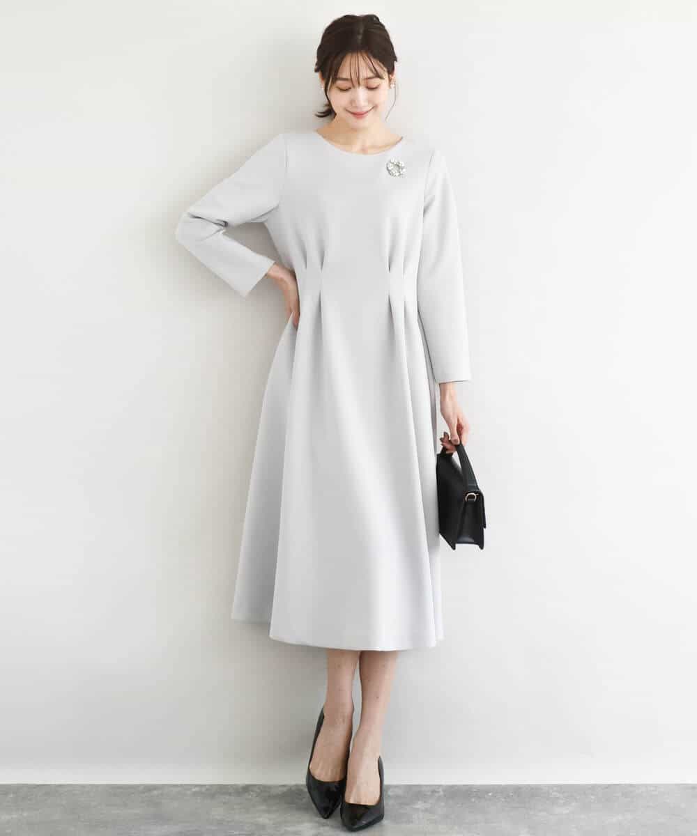 FUPFD01230 MK MICHEL KLEIN(MK ミッシェルクラン) スムースダンボール タックワンピース/洗える ライトグレー