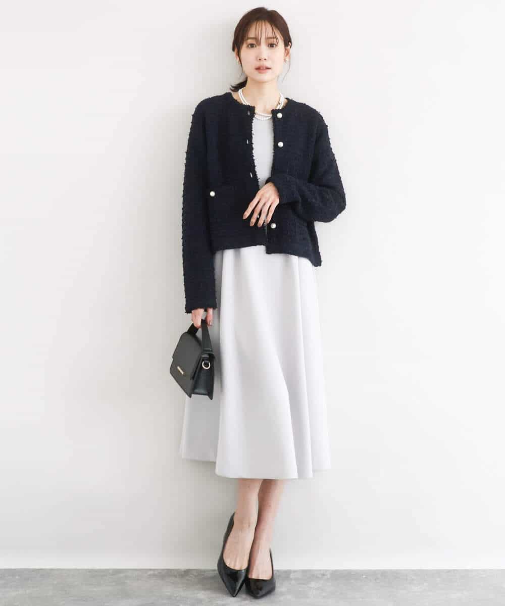 FUPFD01230 MK MICHEL KLEIN(MK ミッシェルクラン) スムースダンボール タックワンピース/洗える ライトグレー