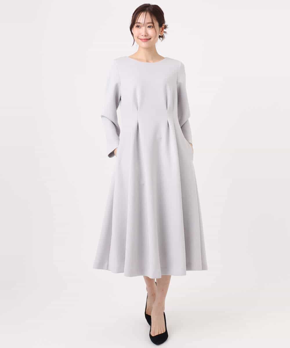 FUPFD01230 MK MICHEL KLEIN(MK ミッシェルクラン) スムースダンボール タックワンピース/洗える ライトグレー