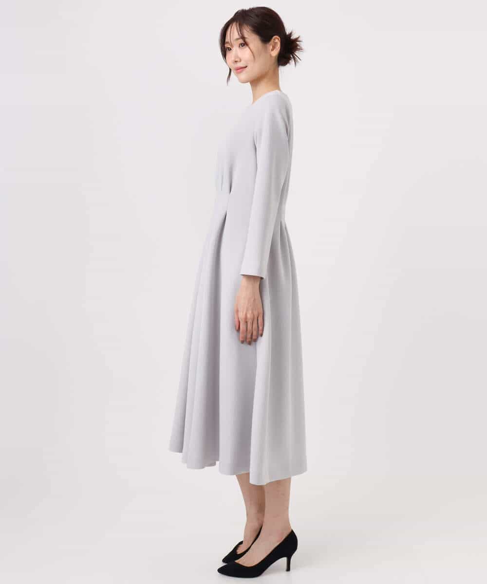 FUPFD01230 MK MICHEL KLEIN(MK ミッシェルクラン) スムースダンボール タックワンピース/洗える ライトグレー