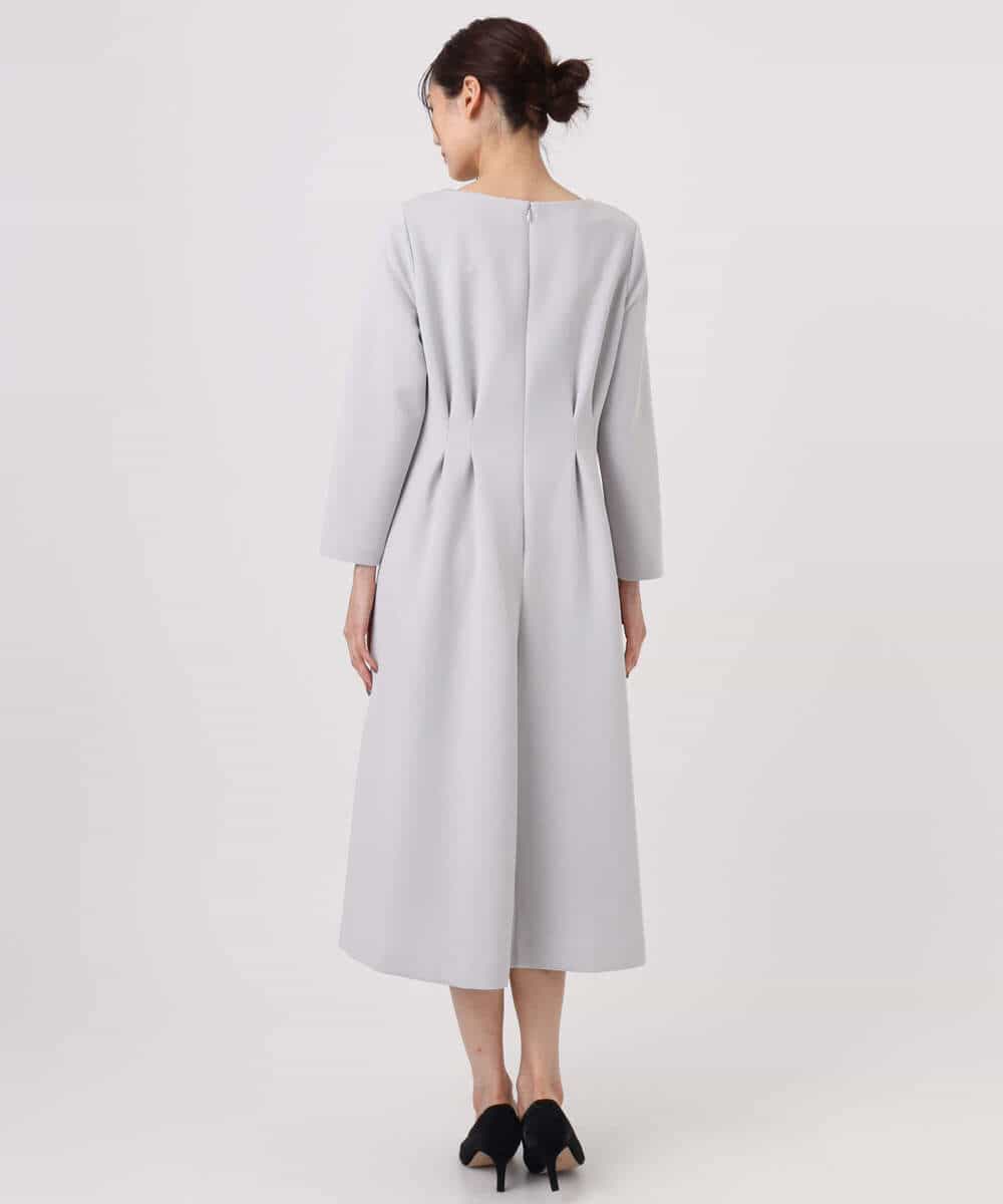 FUPFD01230 MK MICHEL KLEIN(MK ミッシェルクラン) スムースダンボール タックワンピース/洗える ライトグレー