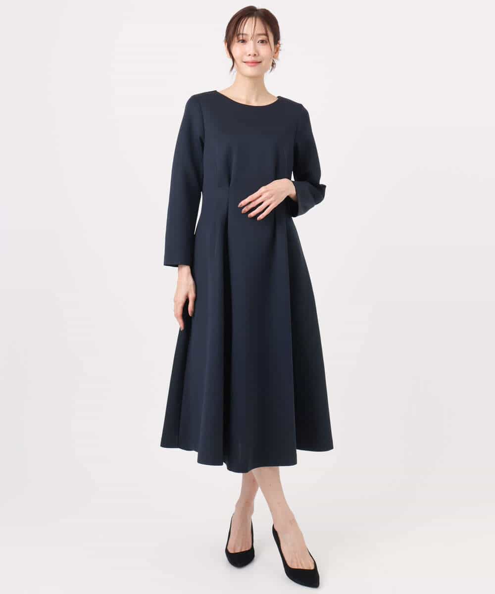 FUPFD01230 MK MICHEL KLEIN(MK ミッシェルクラン) スムースダンボール タックワンピース/洗える ライトグレー