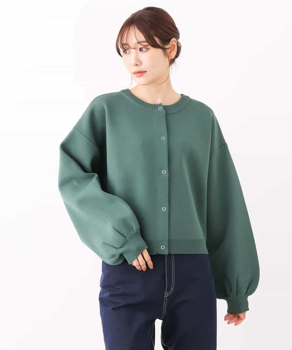 FUSAV02110 MK MICHEL KLEIN(MK ミッシェルクラン) ダンボールニットカーディガン/2way/洗える グリーン