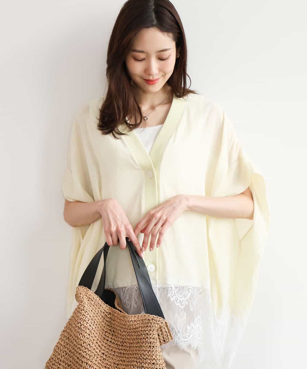 FUSHD60150 MK MICHEL KLEIN(MK ミッシェルクラン) [洗える]ヘムレースゆるシルエットカーディガン ライトイエロー