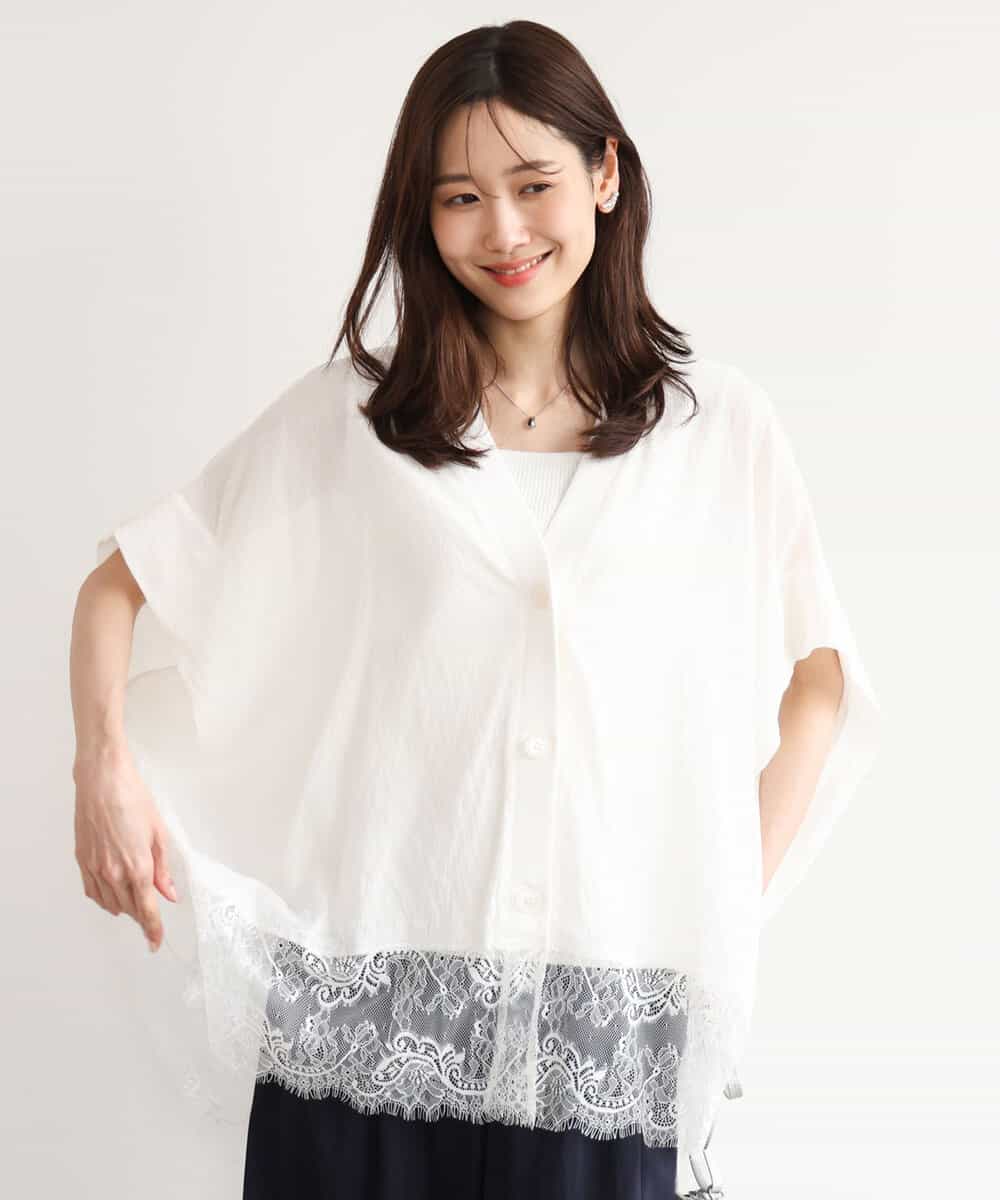 FUSHD60150 MK MICHEL KLEIN(MK ミッシェルクラン) [洗える]ヘムレースゆるシルエットカーディガン アイボリー