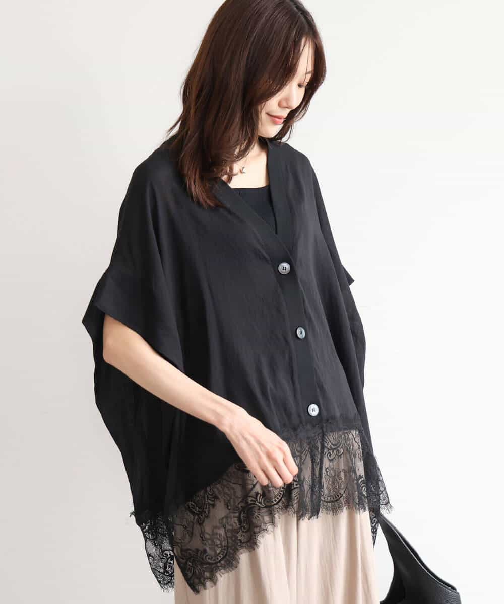 FUSHD60150 MK MICHEL KLEIN(MK ミッシェルクラン) [洗える]ヘムレースゆるシルエットカーディガン アイボリー