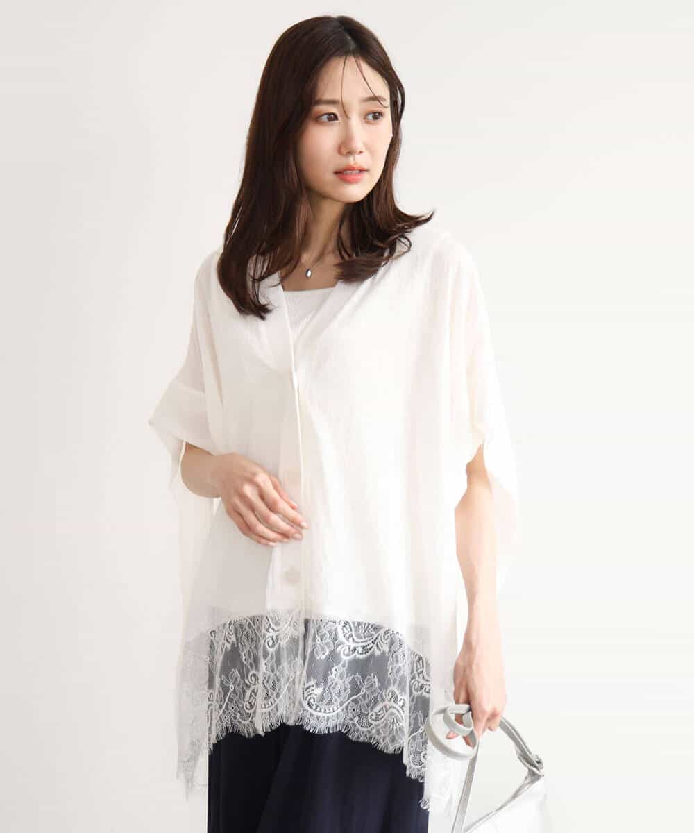 FUSHD60150 MK MICHEL KLEIN(MK ミッシェルクラン) [洗える]ヘムレースゆるシルエットカーディガン アイボリー