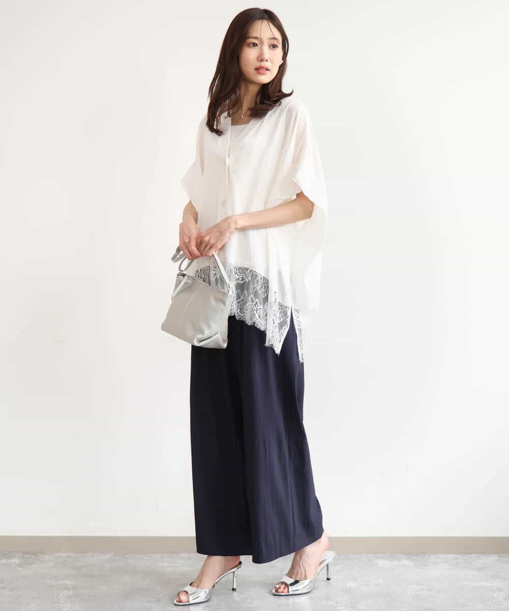 FUSHD60150 MK MICHEL KLEIN(MK ミッシェルクラン) [洗える]ヘムレースゆるシルエットカーディガン アイボリー