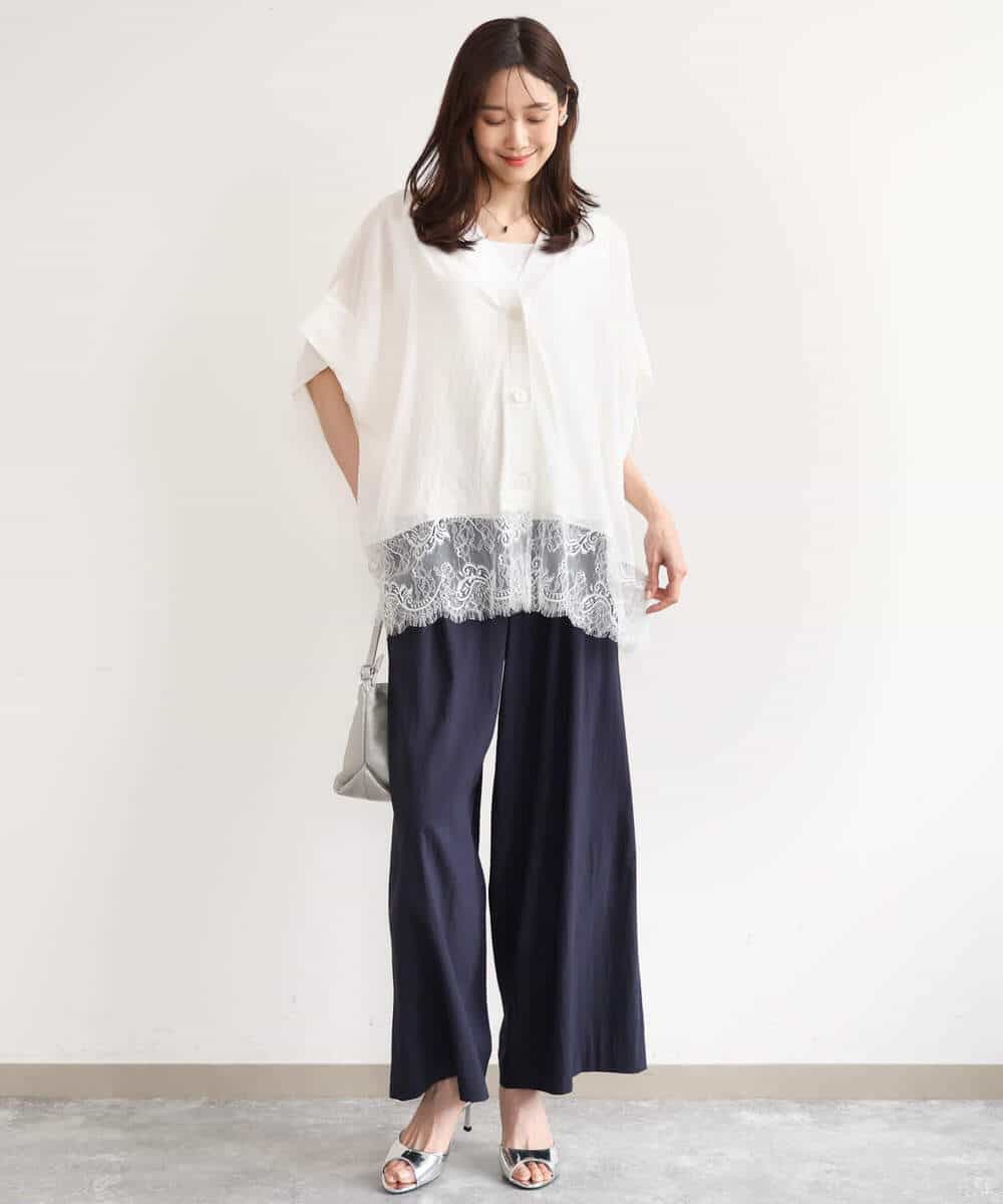 FUSHD60150 MK MICHEL KLEIN(MK ミッシェルクラン) [洗える]ヘムレースゆるシルエットカーディガン アイボリー