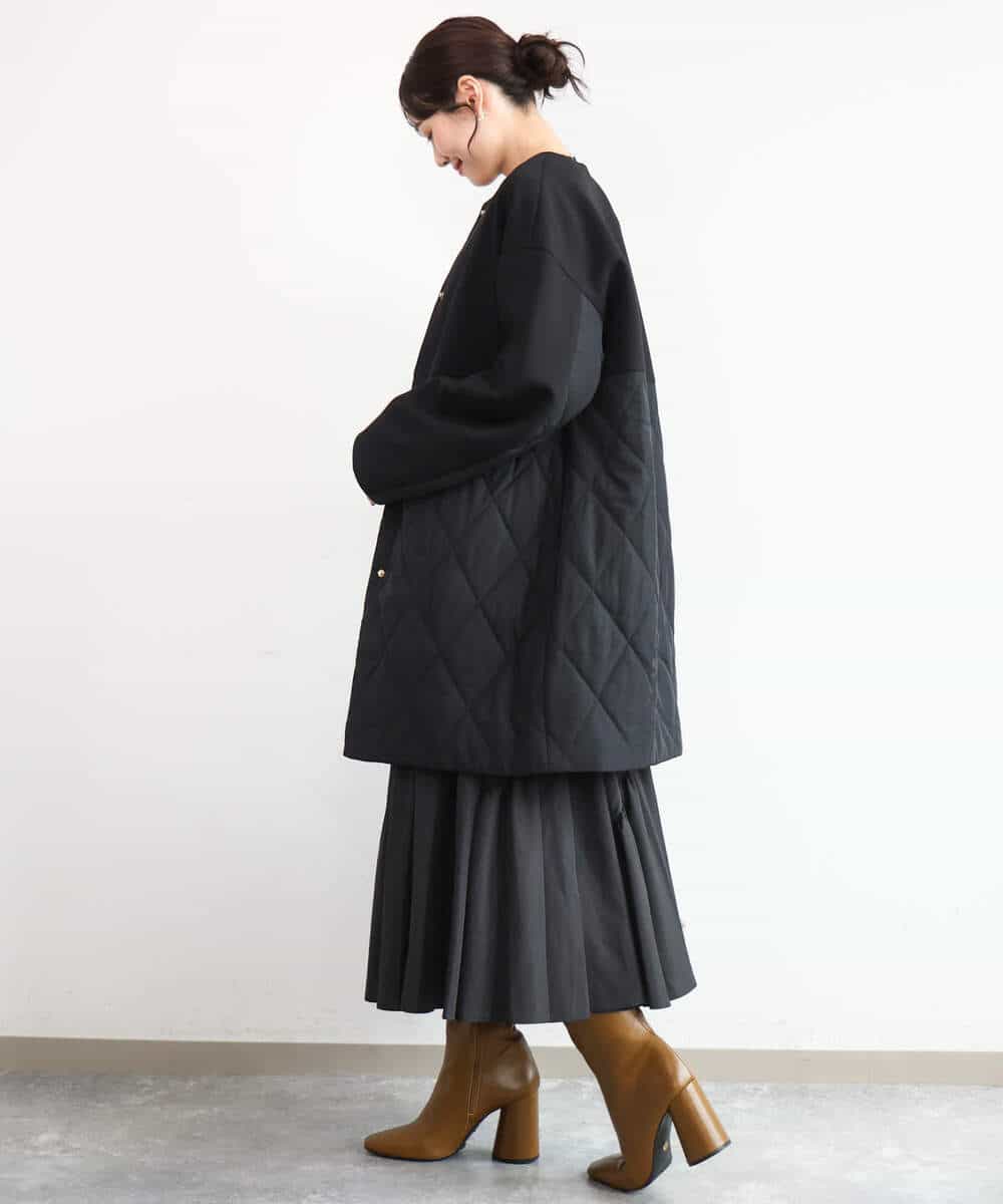 FUVAG40220 MK MICHEL KLEIN(MK ミッシェルクラン) キルティング切替え中綿ロングコート ベージュ