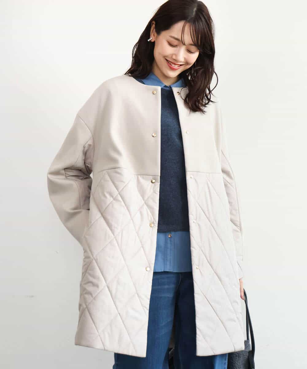 FUVAG40220 MK MICHEL KLEIN(MK ミッシェルクラン) キルティング切替え中綿ロングコート ベージュ