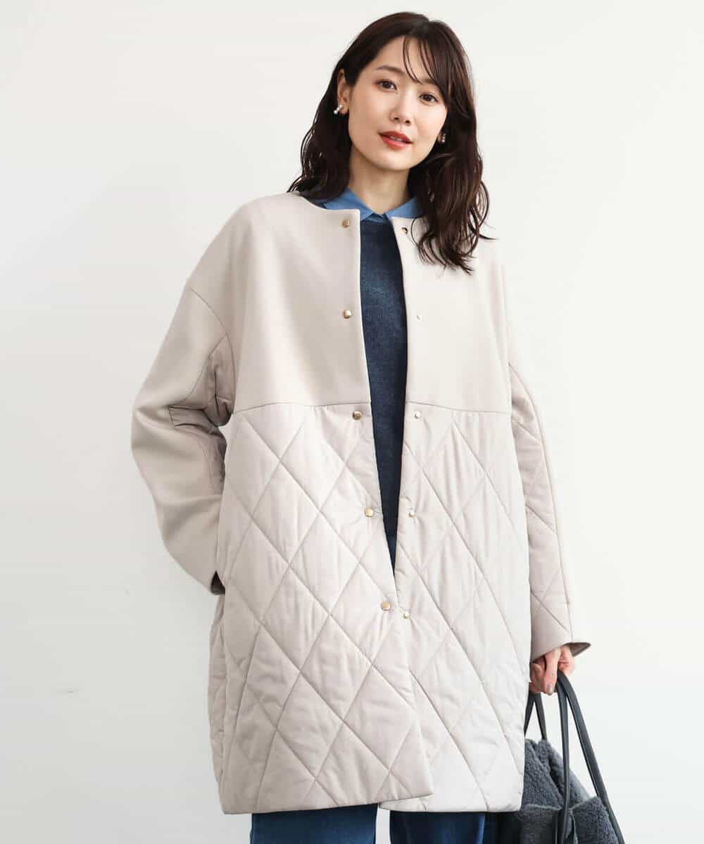 FUVAG40220 MK MICHEL KLEIN(MK ミッシェルクラン) キルティング切替え中綿ロングコート ベージュ