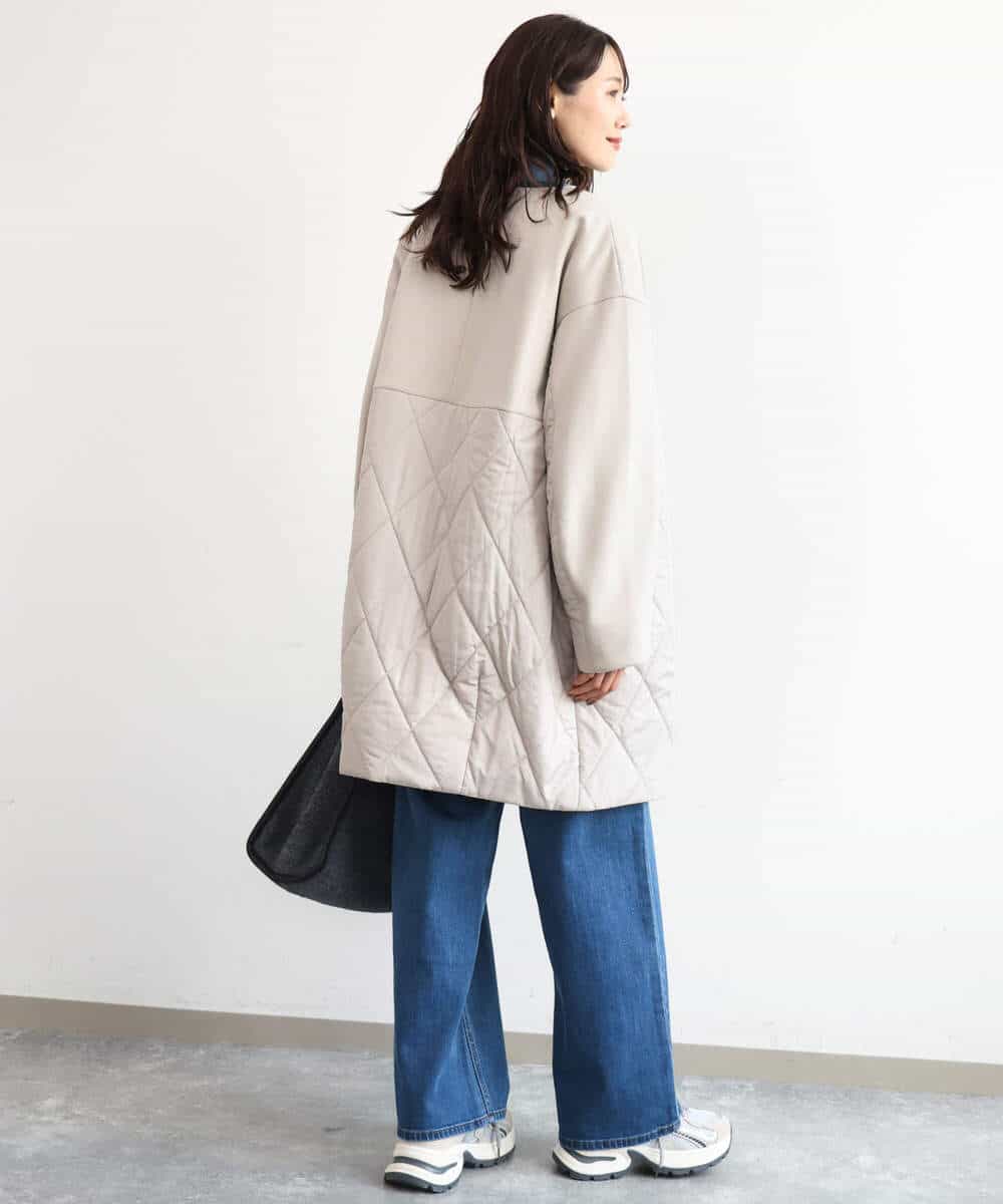 FUVAG40220 MK MICHEL KLEIN(MK ミッシェルクラン) キルティング切替え中綿ロングコート ベージュ