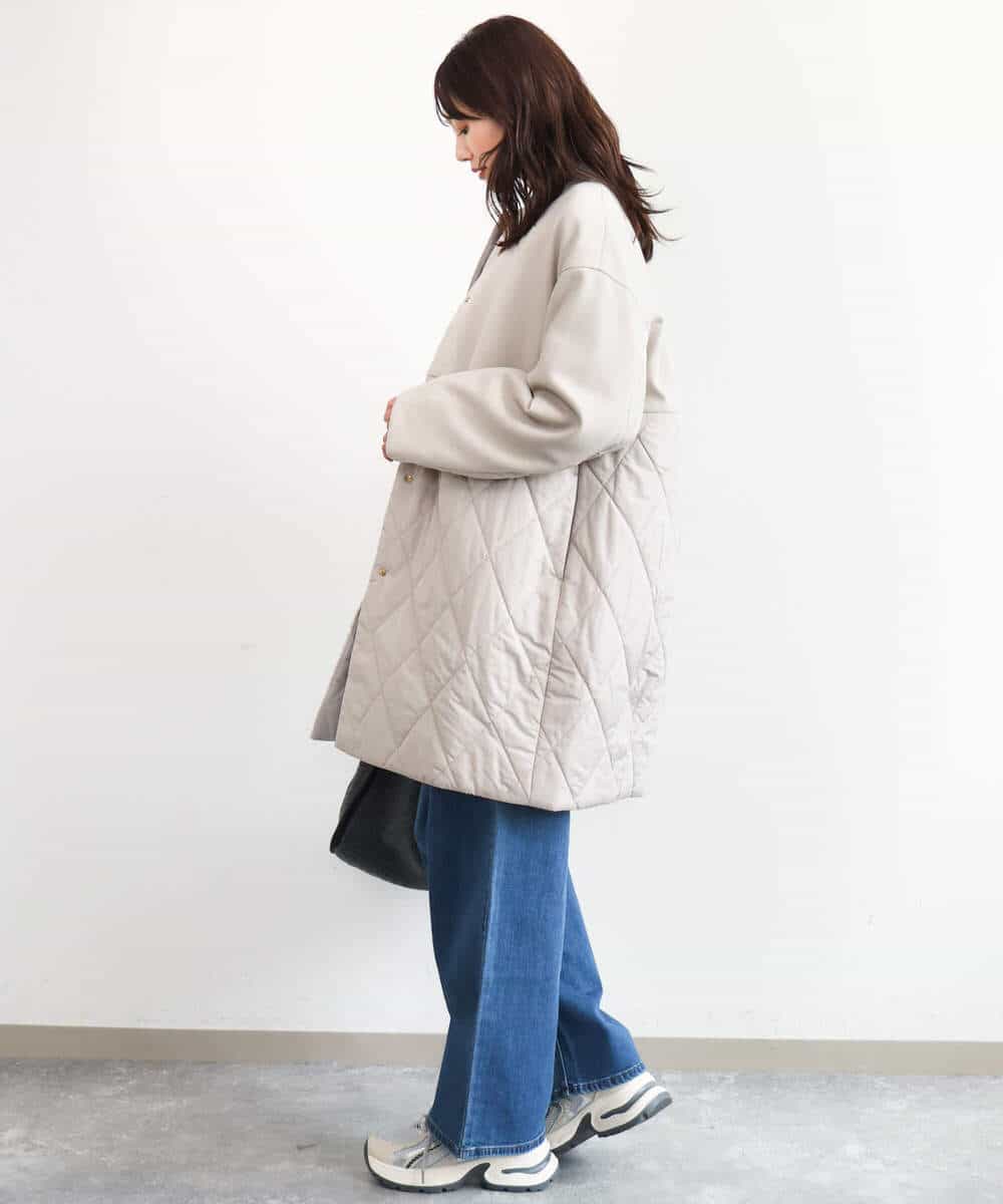 FUVAG40220 MK MICHEL KLEIN(MK ミッシェルクラン) キルティング切替え中綿ロングコート ベージュ