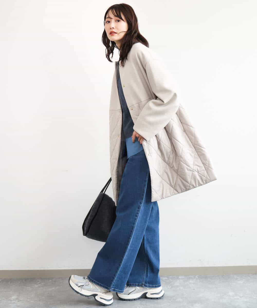 FUVAG40220 MK MICHEL KLEIN(MK ミッシェルクラン) キルティング切替え中綿ロングコート ベージュ