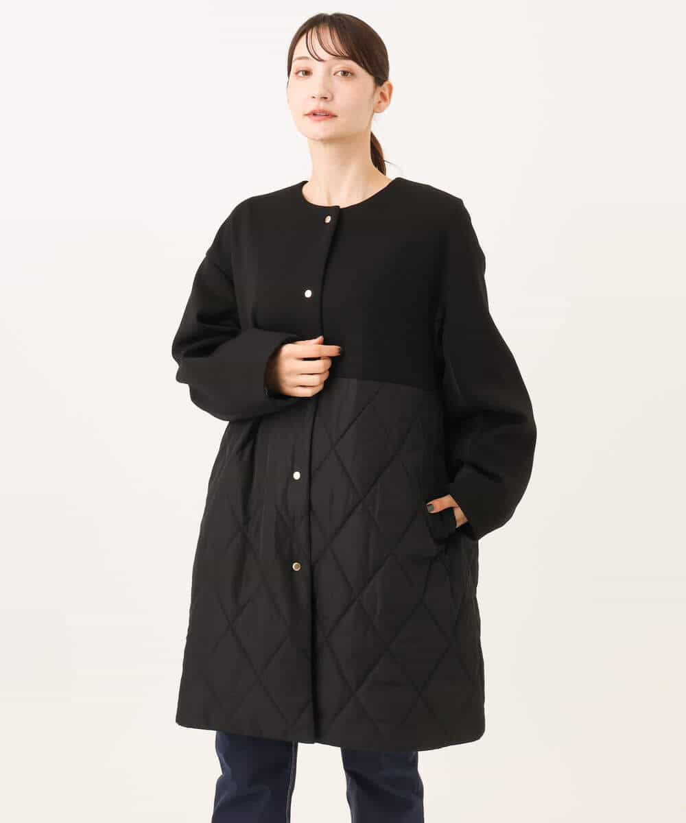 FUVAG40220 MK MICHEL KLEIN(MK ミッシェルクラン) キルティング切替え中綿ロングコート ベージュ